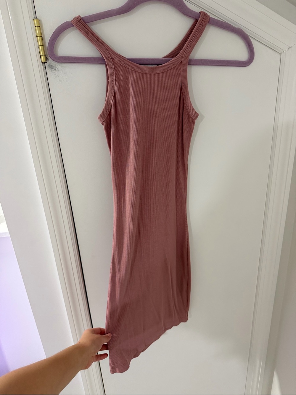 Sleeveless Ribbed Bodycon Dress in Dusty Rose